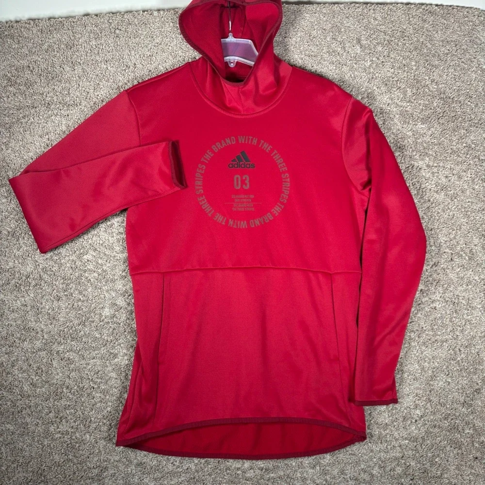 Adidas Mens ClimaWarm Scuba Hood Pullover Hoodie Red EI8380 Size Medium‎